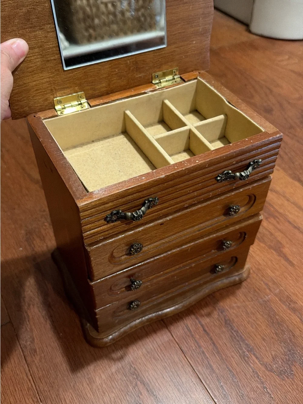 Wood Finish Jewelry Box with Mirror - Brown